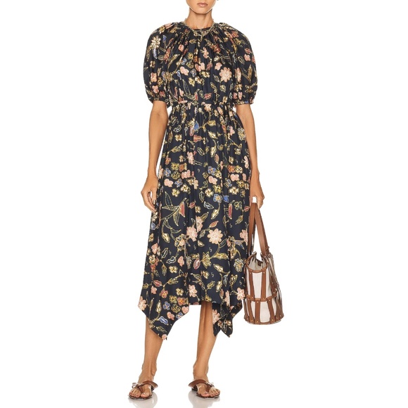 NWT Ulla Johnson Cybil Floral Print Puff Sleeve Silk Midi Dress Sz. 4 - Picture 1 of 5